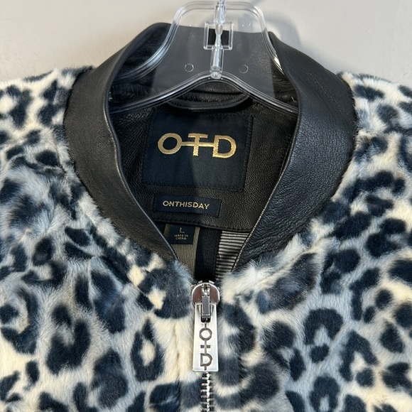 OTD Black And White Faux Fur Jacket With Lamb Leather Trim Size L - Picture 5 of 14